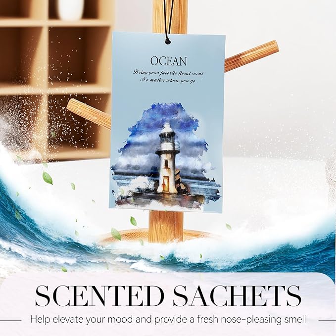 Ocean Scented Sachet Bags - 12 Pack Closet & Drawer Freshener, Long Lasting Odor Eliminator for Wardrobes, Cars & Storage, Home Fragrance Air Freshener Sachets