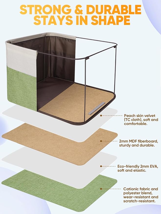 BALEINE 1 Pack Fabric Storage Bins for Shelves, Linen Storage Baskets for Organizing, Decorative Closet Bins for Clothes, Home (Green, 15''x11''x9.5'')