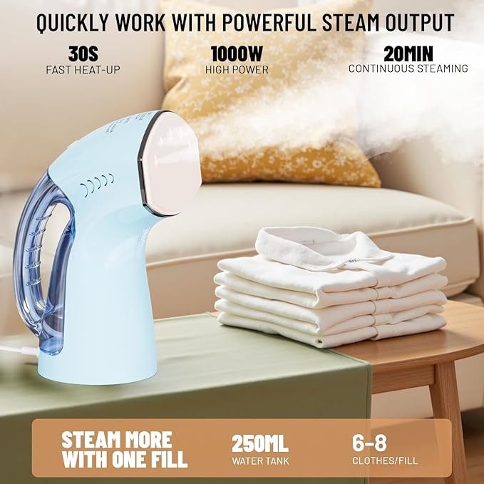 Steamer＆Iron 2 in 1 for Clothes, Synthetic Ceramic Panel, Intelligent Chip Controls Soft Steam (Tilting Not Spray Water), 250ml Water Tank, 8.2FT Power Cord,1000W (black)