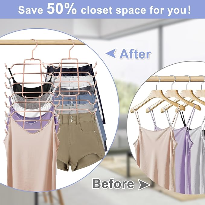 2Pcs Tank Top Hangers Space Saving Hanger Organizer Bra Hangers for Closet Organizer 360° Rotating Metal Closet Organizers and Storage Lingerie Hooks for Cami Bras Belts Swimsuits Lingeries Rose Gold