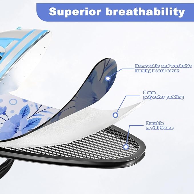 Ironing Board, Compact Ironing Board 13x43 Ironing Area with Extra Thick Heavy Duty Padded Cover, Stable Structure, Easy to Fold,Iron Mat
