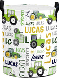 Truck Custom Name Laundry Hamper, Personalized Dirty Clothes Hamper Storage Basket with Name for Bathroom Bedrooms, Customized Name Circular Hamper with Handles for Baby Boys Girls Men Women