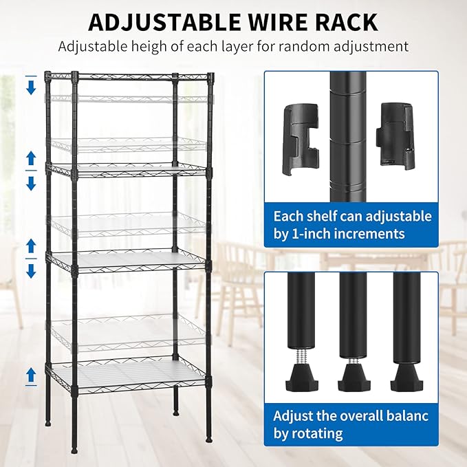 YRLLENSDAN Wire Shelving Unit with PP Liners, 4 Tier Metal Storage Shelves for Laundry Room Organization, Closet Shelf Organizer, Kitchen Rack, Garage Storage, Black, 18" x 12" x 44" ﻿