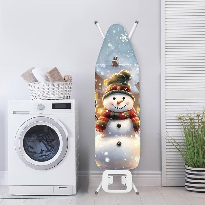 Snowman Ironing Board Covers with Padding Standard Size Stain Resistant Iron Board Replacement Cover, Holiday Decor