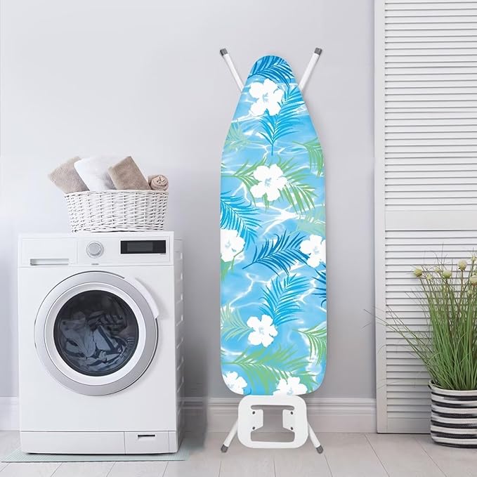 Flashideas Floral Print Ironing Board Cover and Pad 15x54 Inch Standard Ironing Board Cover with Elastic Edge and Hook and Loop Fasteners Scorch and Stain Resistant Cotton