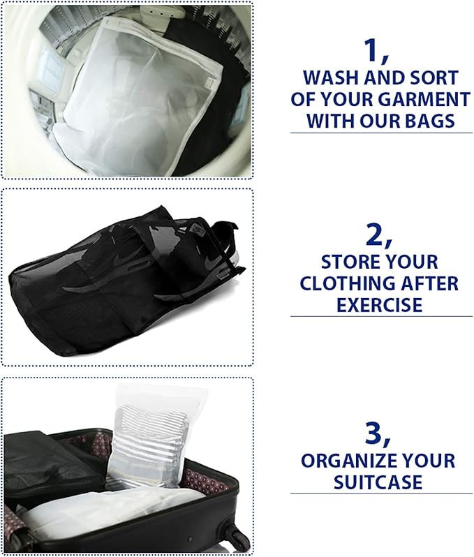 TENRAI Delicates Laundry Bags, Bra Fine Mesh Wash Bag for Underwear, Lingerie, Bra, Pantyhose, Socks, Use YKK Zipper, Have Hanger Loops, Small Openings (White, 3 Small)