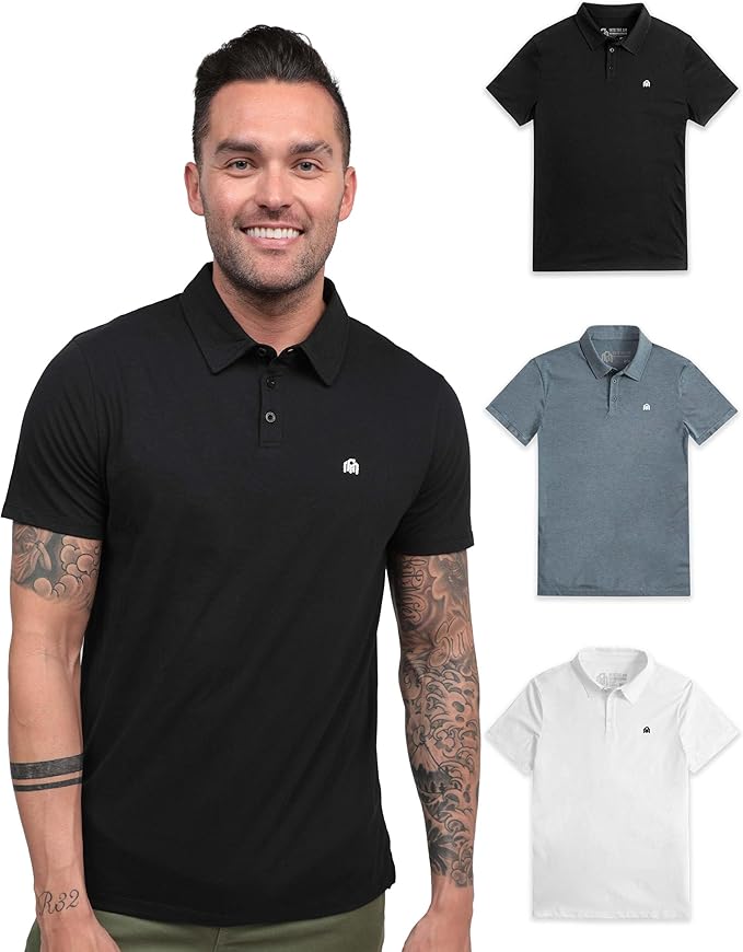 INTO THE AM Polo Shirts for Men - Slim Fit Short Sleeve Collared Shirt S - 4XL Fitted Collar Polos for Work