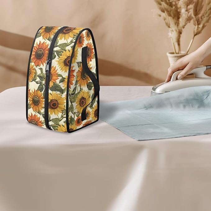 Vintage Sunflower Print Steam Iron Case Portable Travel Steamer Carrier Bag with Handle Handheld Iron Storage Case Iron Accessories, Case Only