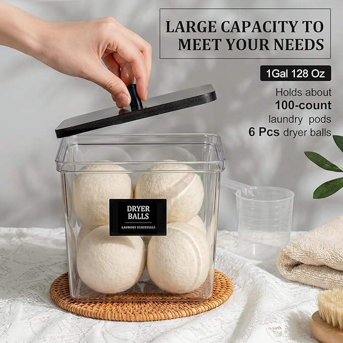 Hudgan 4 Pack Laundry Pods Detergent Containers, Laundry Room Organization and Storage Container with Lids & Labels, Large Acrylic Jars with Scoop