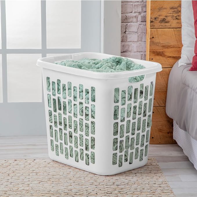 Sterilite Ultra Easy Carry Plastic Dirty Clothes Laundry Basket Hamper with Integrated Handles and Ventilation Holes, White (12 Pack)