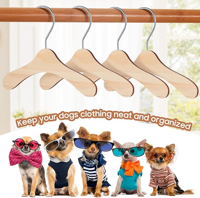 Pet Clothes Hanger Rack Wooden Dog Clothing Hangers Portable Puppy Clothes Organizer Space-Saving 6.89X5.51 Inches for Small Dogs and Cats
