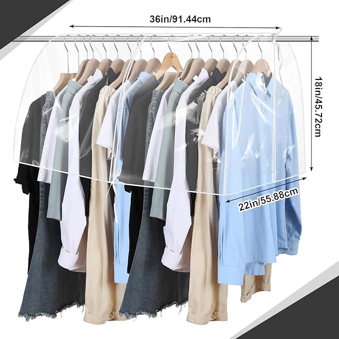 Honeydak 2 Pack Clear Vinyl Storage Closet Garment Cover 36"x 22"x 18" Large Dustproof Clothe Covers Protecting Dust for Hanging PVC Shoulder Cover Dress Suits Coat Clothe Protectors for Closet