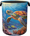 Sea Turtle Large Clothes Hamper Bag - Laundry Basket with Handles, Space Saving Foldable Design for Nursery