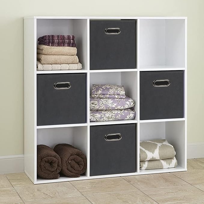 Fabric Cloth Storage Bins,Fabric Cube Organizer with Dual Handles Foldable Cube Storage Baskets for Home Bedroom Storage,Set of 10,(Gray)