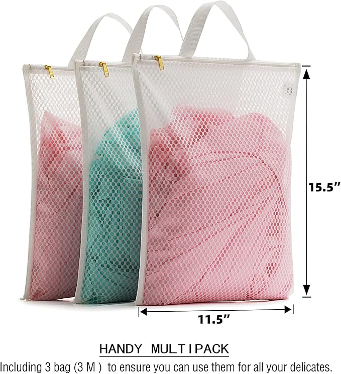 TENRAI Laundry Bag Mesh Wash Bag，Use YKK Zipper，Tote Bag Bathroom Hanging, Bra Fine Mesh Wash Bag for Underwear 3 Bags（3M Cellular Mesh ）
