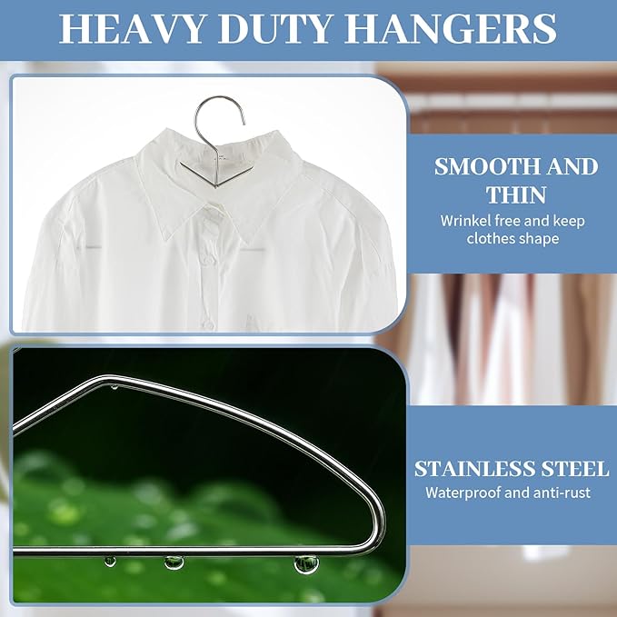LemonRoad 50 Pack Short Neck Metal Hangers for Clothes 16" Heavy Duty Stainless Steel Wire Closet Hangers Ultra Thin Space Saving for Home Dorm Laundry (Sliver,Wire Short Neck)