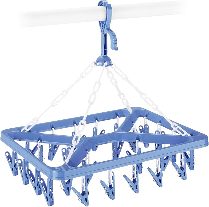 Whitmor Clip and Drip Hanger - Hanging Drying Rack - 26 Clips,Blue