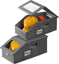 Dofilachy 2 Pack Stackable Hat Storage for Baseball Caps, Holds 28 Caps - Closet Organizer Box with Clear Window & Cardboard，Sturdy Snapback Hat Boxes for Home Storage (Linen Grey, 2 Pcs)