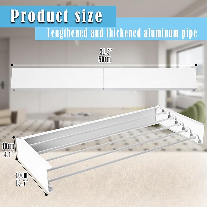 Sleclean Wall Mounted Drying Rack, Collapsible Drying Racks for Laundry, Wall Mounted Clothes Rack (White, 31.5")