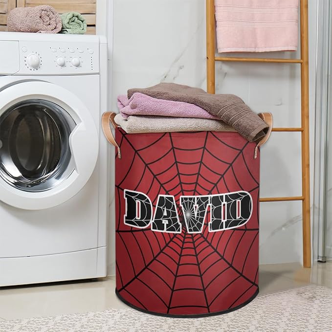 Spider Wed Personalized-Laundry-Hamper-Basket for Kids Custom Name Collapsible Storage Organizer Bin Dirty Clothes Toys Hamper for Boys Nursery in Laundry, Bedroom, Bathroom Red Blue