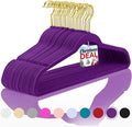 MIZGI Premium Velvet Hangers Pack 50 Pcs Heavyduty - Non Slip Slimline - Velvet Suit Hangers Dark Purple - Gold Hooks,Space Saving Clothes Hanger