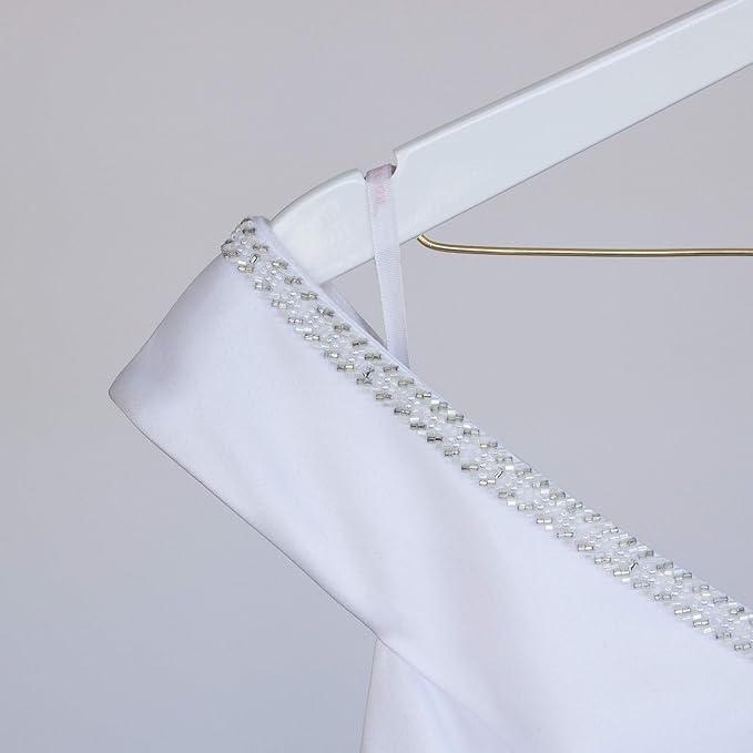Ella Celebration Mrs Wedding Dress Hanger, Wood and Wire Hangers for Bride to be Gown (White with Light Gold Wire)