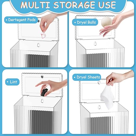 Sealegend Magnetic Slim Trash Can Wastebasket with Lid, Lint Bin, Storage Bins Perfect for Kitchen, Fridge, Cabinet, Bathroom, Laundry Room Organization, Clear