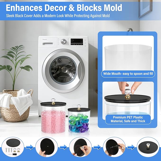 Laundry Detergent Dispenser Set 2 Pack Large & Small Liquid Laundry Soap Dispensers with Bamboo Stands Acrylic Laundry Detergent Containers Total Capacity About 1.25 Gallons Laundry Room Organization