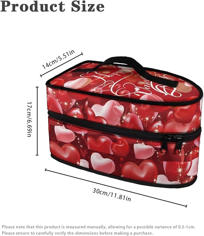 Love Heart Steam Iron Storage Bag with Zipper Handle,Red Iron Protective Cover for Valentine's Day Dust-proof Travel Irons Holder - 11.8x6.69x5.5 in