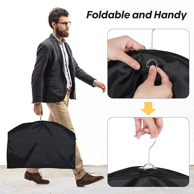 Premium Oxford Fabric Garment Bag Hanging Clothes Travel Suit Bag with Clear Window for Suits, Coats, T-Shirts, Jackets. (Black, 40-inch-3 packs)
