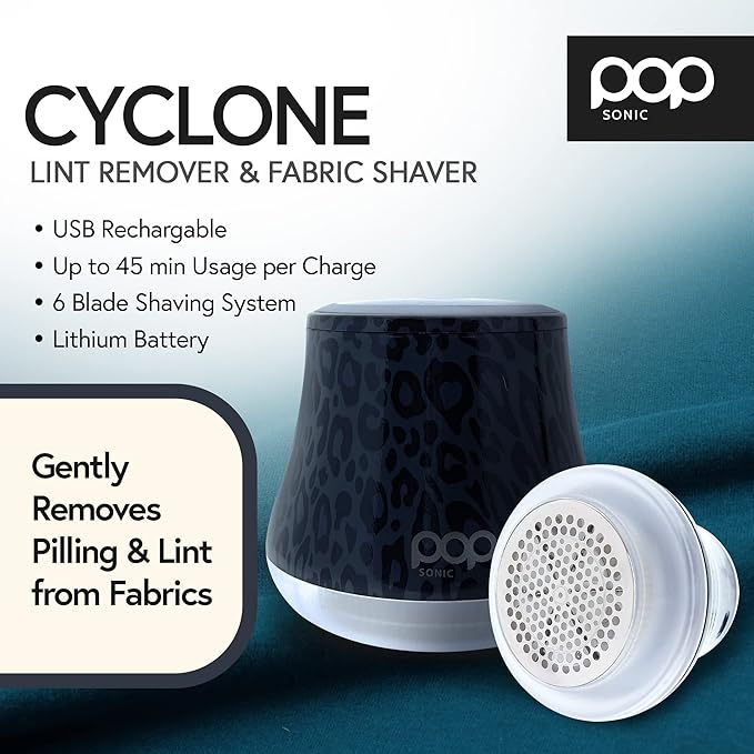Fabric Shaver, Lint Remover Electric (Black Leopard) – Rechargeable, 6 Blade System, Fabric Lint Shaver w/LED Light -One-Touch Activation Pill Shaver for Clothes - Electric Lint Remover Fabric Shaver