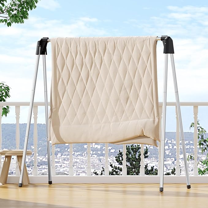 APEXCHASER Clothes Drying Rack Foldable, 55 Inch Laundry Rack Indoor Outdoor with Travel Friendly Design, Collapsible for Home, Camping, RV Use, Sliver