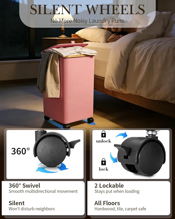 Laundry Hamper with Wheels, 110L Large Clothes Hamper with Removable Inner Bag, Collapsible Dirty Clothes Basket for Dorm, Rolling Dirty Clothes Basket for, Bedroom, Bathroom, Laundry Room