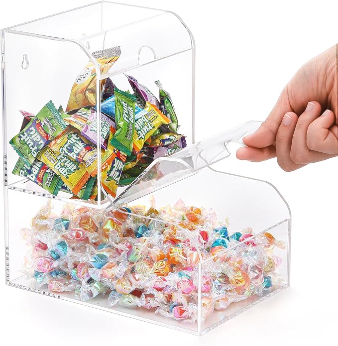 TOPZEA Laundry Pods Container, Wall Mounted Acrylic Candy Snack Dispenser Bin with Hinged Lids, Dishwasher Pod & Sponge Holder Stackable Storage Box for Coffee Bar, Kitchen & Laundry Room Organization