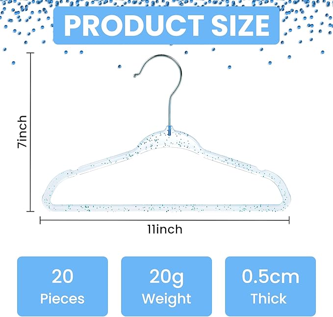 CONCEPTS 40 Pack Baby Hangers Kids Acrylic Non Slip Glitter Clothes Hangers for Toddler Infant Newborn Closet Organizer Small Hangers for Baby Clothes Pants Shirts Space Saving Nursery