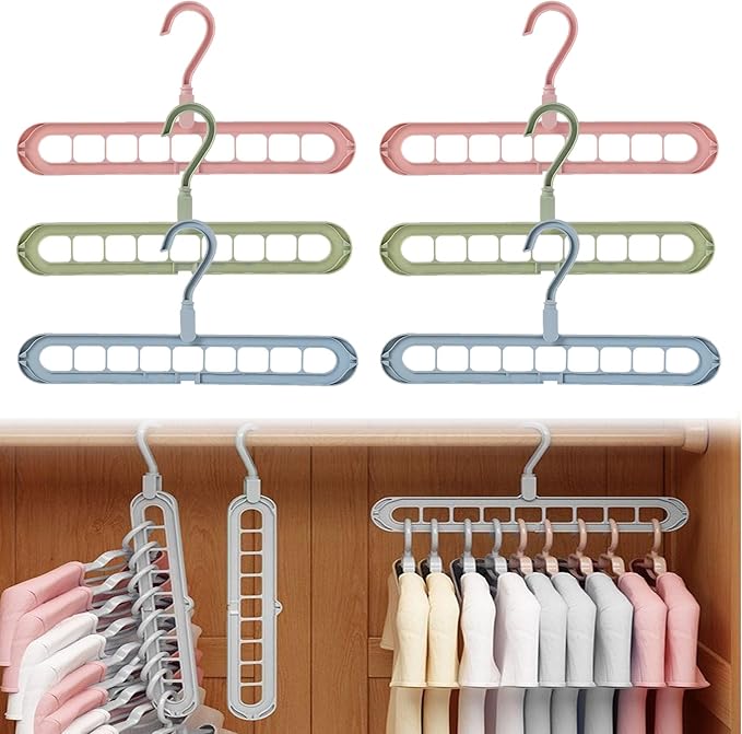 9 in 1 Smart Hanger, Upgrade Space Saving Hanger, 9 Holes Rotate Anti-Skid Folding Hangers with Multifunction Space Saving, for Heavy Clothes, Multiple Shirt, Shirts Pants (6pcs-A)