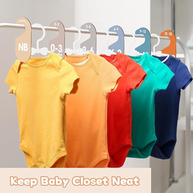 20 Pack Baby Clothes Hangers with 8Pcs Baby Closet Dividers and 8Pcs Clips, Non-Slip Toddler Clothing Hanger with Dividers for Sorting, Nursery Closet Organizer for Newborn Kids Boys Girls (Boho)