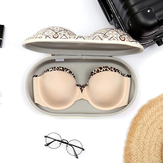 Bra Case Premium Lingerie Travel Bag Zip Underwear Organizer Bag for A-C Cup (Brown Plaid)