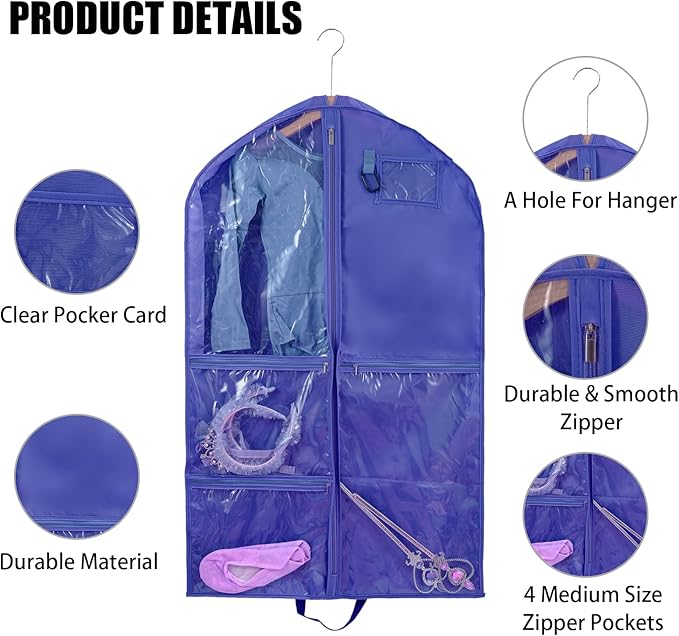 Dance Costume Garment Bags for Dancers,Garment Bag 40 Inch for Dance Competitions,Garment Bags For Travel Hanging Clothes,Waterproof Hanging Clohtes Storage Garment Bag.