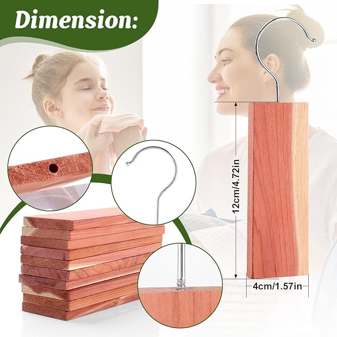 ESRICH Cedar Blocks for Clothes Storage,15 Pack with Metal Hooks,100% Natura Cedars Wood for Closets,Cedars Planks with Sandpaper,Cedar Chips for Closets and Drawers