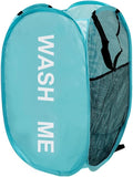 Mesh Pop Up Laundry Hamper with Handles, Collapsible Laundry Basket Side Pocket Dirty Clothes Hamper (Sky Blue)