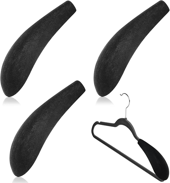 8 Pieces Velvet Hanger Shoulder Pads Over Hanger Pads Black Form Shoulder Shaper Protectors for Coat Sweaters Racks are Not Included, 0.21 Inch Thickness