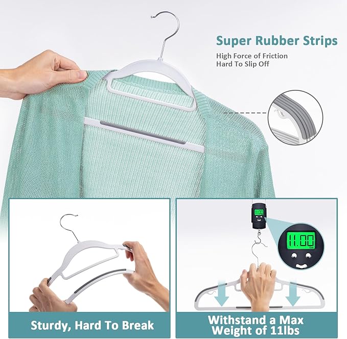 30-Pack Plastic Clothes Hangers, Space Saver, Non Slip, 360° Swivel Hook, 0.2 Inches Slim, Sturdy Heavy Duty Coat, Durable Hangers for Suits, White and Dark Gray