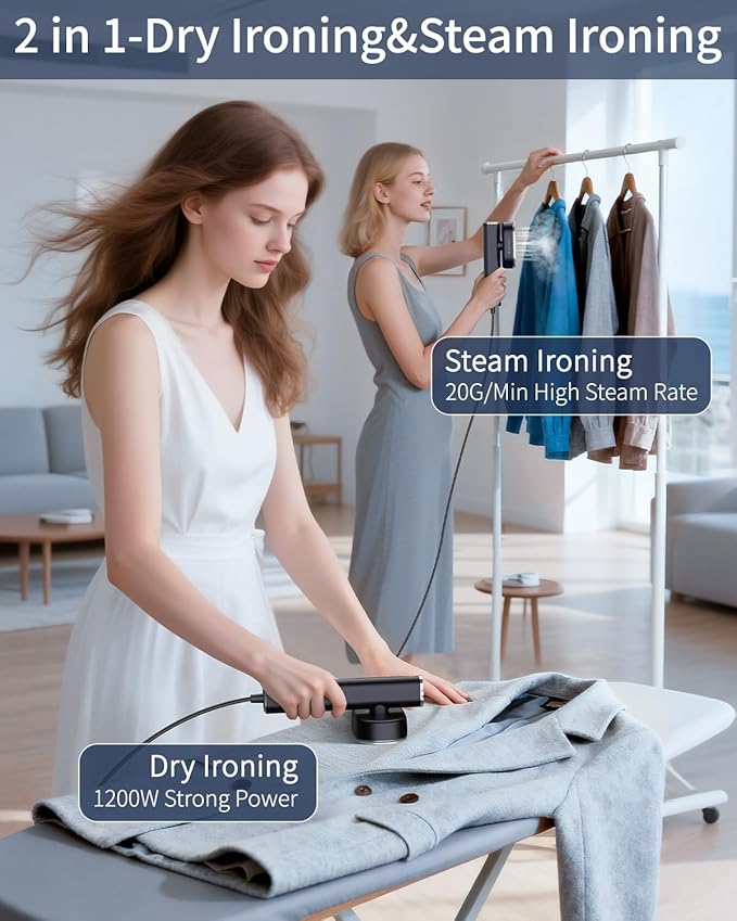 Clothes Steamer, 1200W Clothing Steamer, Hand Held Steamer Fast Wrinkle Removal, Lightweight Mini Clothes Iron, Travel Steamer for Clothes, Compact Hand Steamer for Home- Black, 110-120V