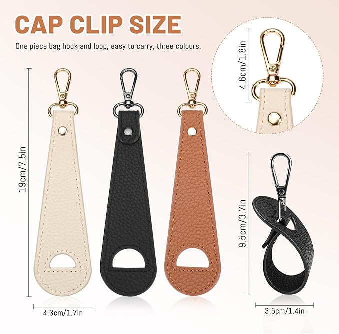 3 Pack PU Leather Hat Clip for Travel, Adult Unisex Cap Clip, Black, Brown, Modern Style