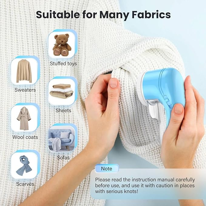 Fabric Shaver, Lint Remover for Clothes, Electric Lint Remover with 3 Replaceable Blades, Removes Fabric Pills, Rechargeable Sweater Defuzzer Pill Remover, Depiller Effectively Remove Pills (Blue)