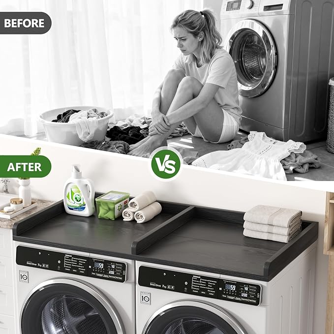 VOPEAK Washer and Dryer Countertop, Laundry Countertop, 54" x 27.5" Spacious Washer Dryer Topper, Wooden Washing Machine Topper for Laundry Room Organization and Folding Clothes, Black