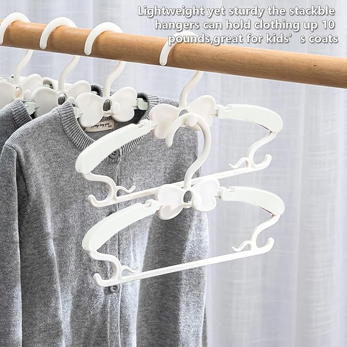 Baby Hangers 30 Pack, 11-14.5" Adjustable Kid Clothes Hangers for Newborn Closet, Plastic Non-Slip Small Infant Hanger for Toddler Pant, Child Coat Percha for Boy Nursery Clothing, Girl Dresses, White