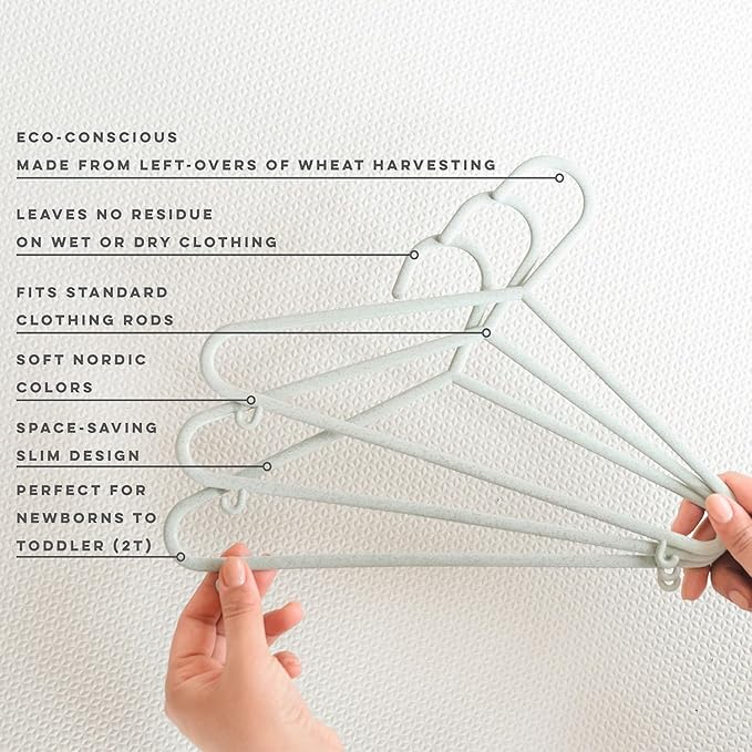 3 Sprouts Wheat Straw Plastic Hangers - 30-Pack Eco-Conscious Toddler Hangers for Child & Baby Clothes, Coats - Kid Closet Hanger Ideal for Small Girls, Boys, Children & - Speckled Green