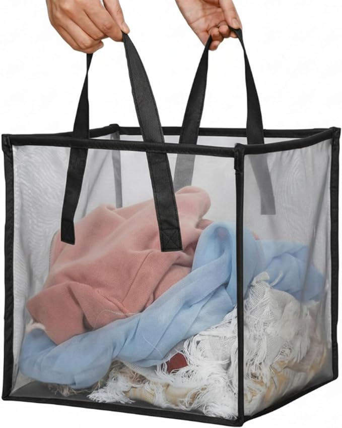 Zopeal 1 Pack Popup Laundry Hamper 13 Inch Collapsible Laundry Baskets with Handles Mesh Clothes Baskets Portable Single Layer Foldable Clothes Hamper Square Bin for Washing (Black,Single-layer)